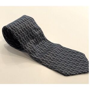 Savile Row Mens Silk Necktie Blue Grey Geometric Pattern Made in USA WPL 2831